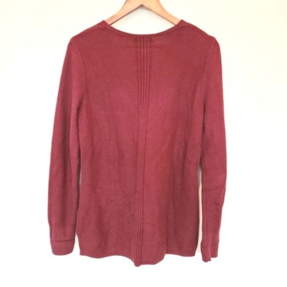Land's End Tight Knit V Neck Cotton Sweater Maroon Size Medium - Picture 2 of 6